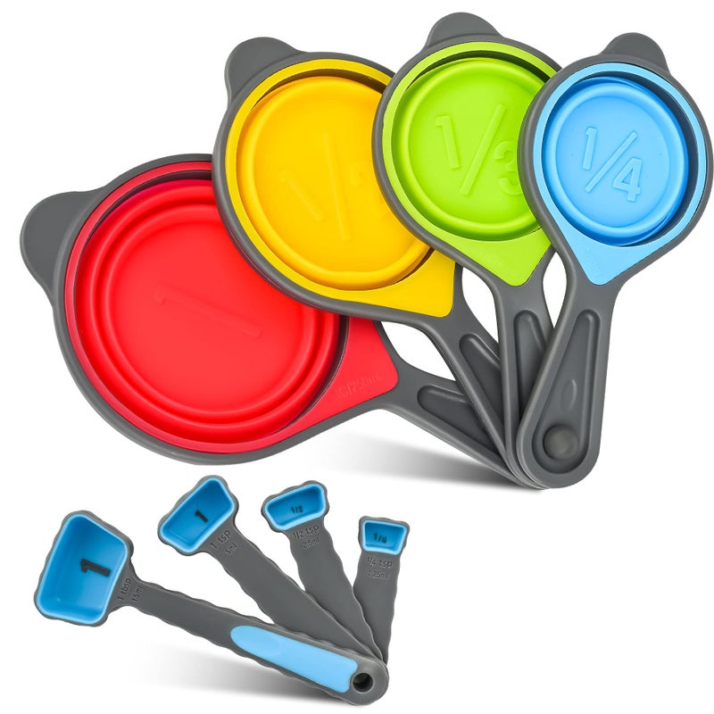 Smithcraft Silicone Measuring Cups and Spoons Set 8, Collapsible Measuring Cups Set for Baking & Kitchen Colorful Measure - Image 2